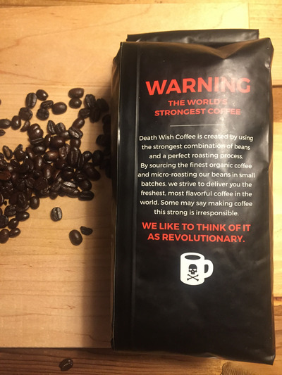 Death Wish Coffee bag and beans