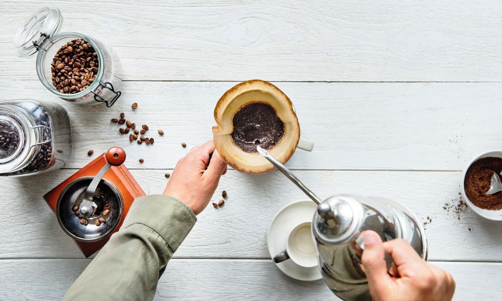 pour over coffee on white table